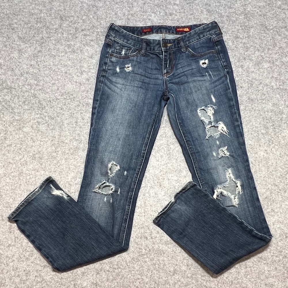 Express Stella Skinny Leg Distressed Ripped Jeans Dark Wash Blue Size 2L 1894‎
